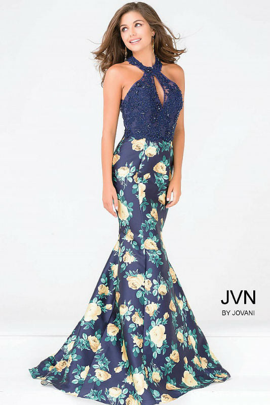 Jovani Navy Floral 2pc Prom Dress JVN47610