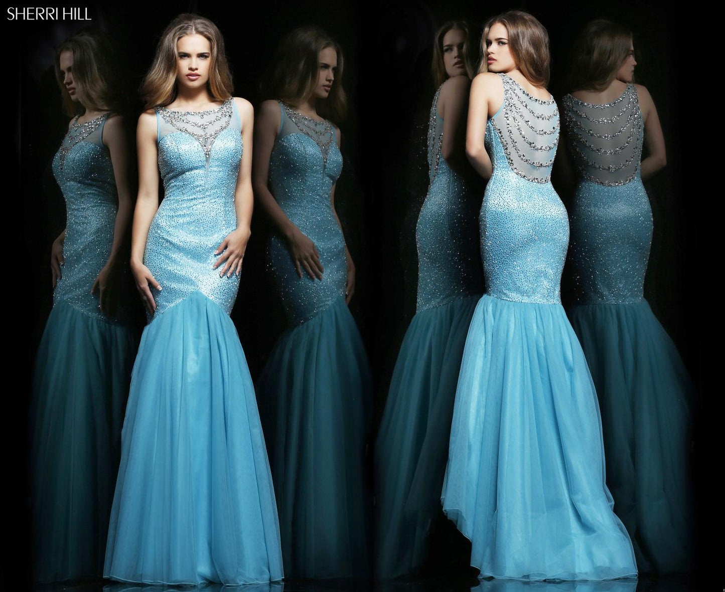 Sherri Hill Aqua Mermiad PROM Dress 11090