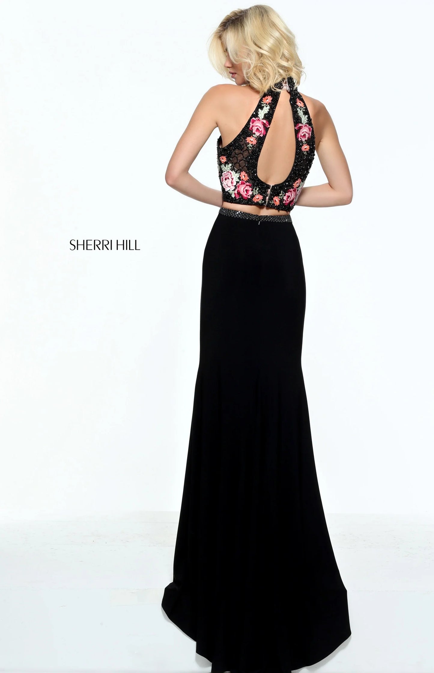 Sherri Hill Black Floral 2pc Prom Dress 51059